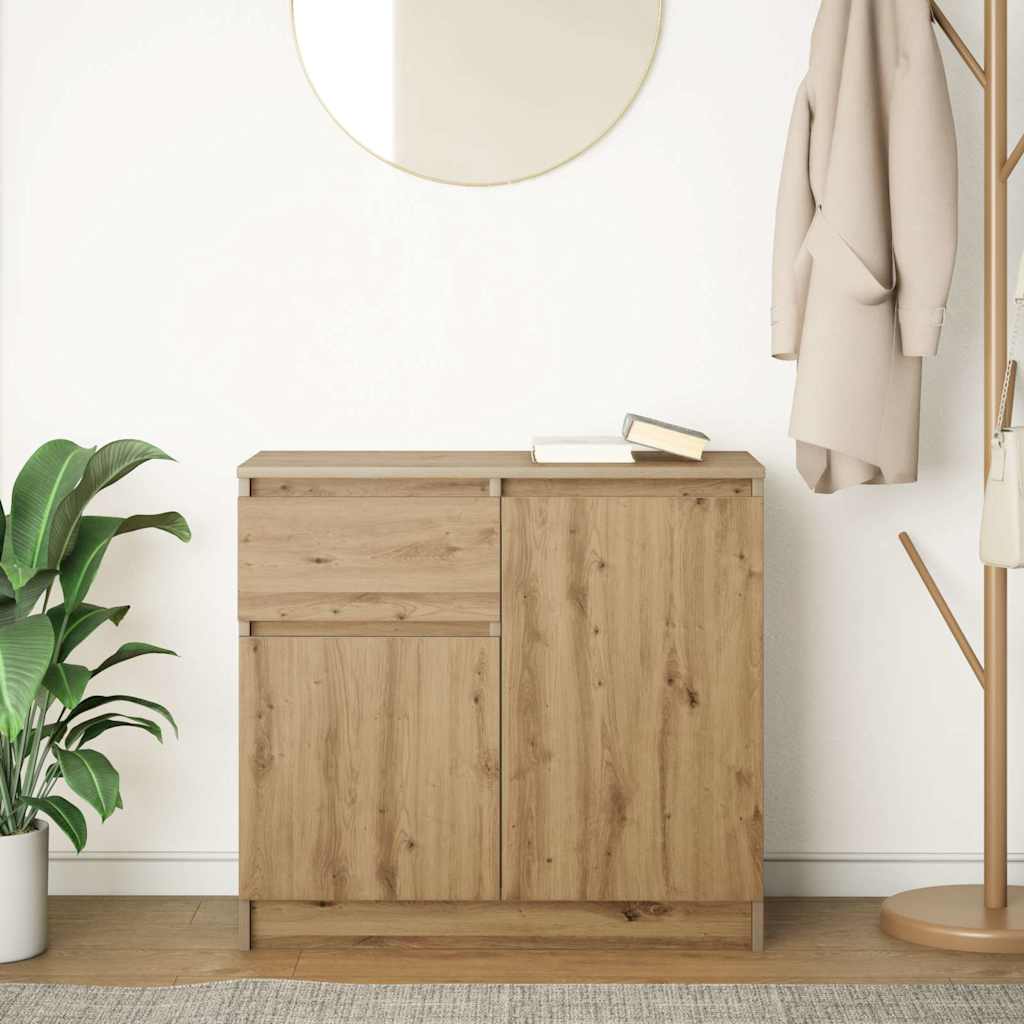 Sideboard with drawer handcrafted oak 71x35x65 cm engineered wood