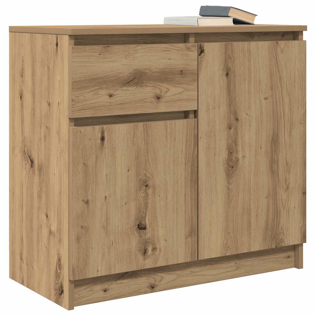 Sideboard with drawer handcrafted oak 71x35x65 cm engineered wood