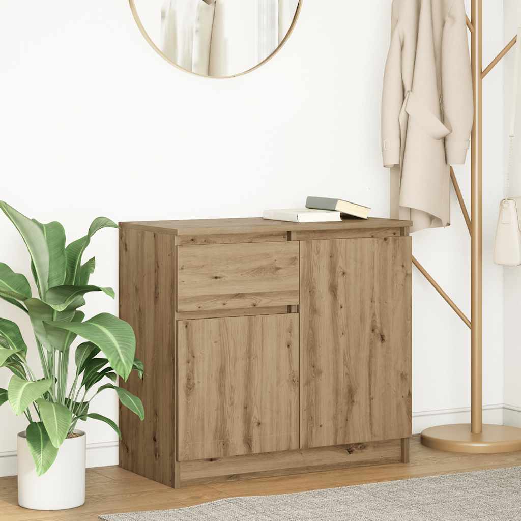 Sideboard with drawer handcrafted oak 71x35x65 cm engineered wood