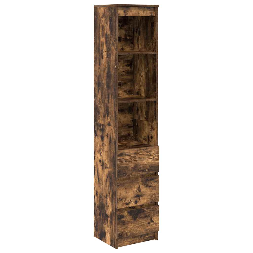 Buffet haut chêne fumé 37,5x35x180 cm bois d'ingénierie