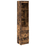 Buffet haut chêne fumé 37,5x35x180 cm bois d'ingénierie