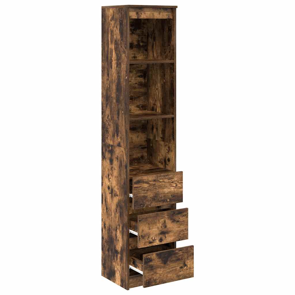 Buffet haut chêne fumé 37,5x35x180 cm bois d'ingénierie