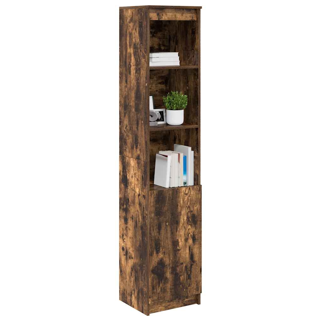 Buffet haut chêne fumé 37,5x35x180 cm bois d'ingénierie