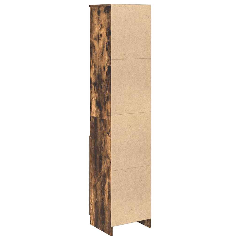 Buffet haut chêne fumé 37,5x35x180 cm bois d'ingénierie