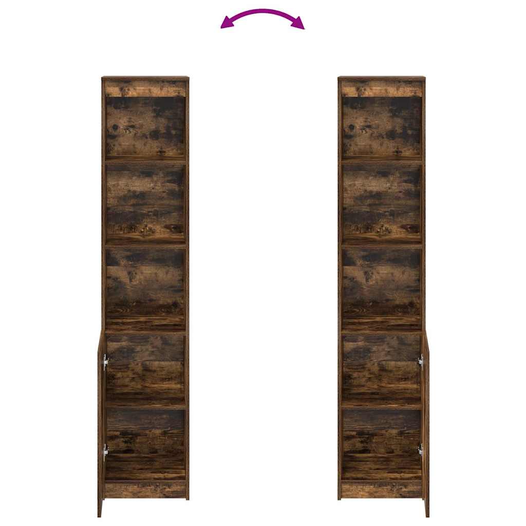 Buffet haut chêne fumé 37,5x35x180 cm bois d'ingénierie