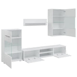 Meubles TV 5 pcs avec lumière LED blanc mat bois d'ingénierie