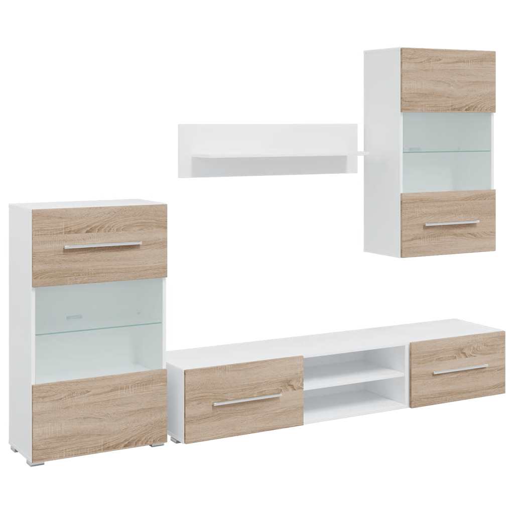 Meubles TV avec lumière LED 5pcs chêne sonoma bois d'ingénierie