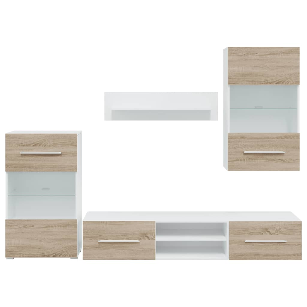 Meubles TV avec lumière LED 5pcs chêne sonoma bois d'ingénierie