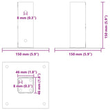 Bases de poteau carrées 4 pcs argent 46x46 mm acier galvanisé