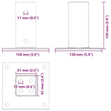 Bases de poteau carrées 12 pcs argent 61x61 mm acier galvanisé