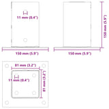 Bases de poteau carrées 4 pcs argent 81x81 mm acier galvanisé