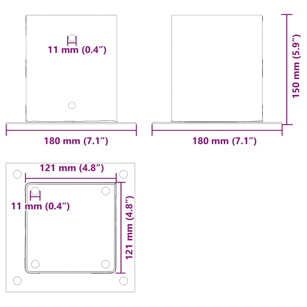 Bases de poteau carrées 4 pcs anthracite 121x121 mm