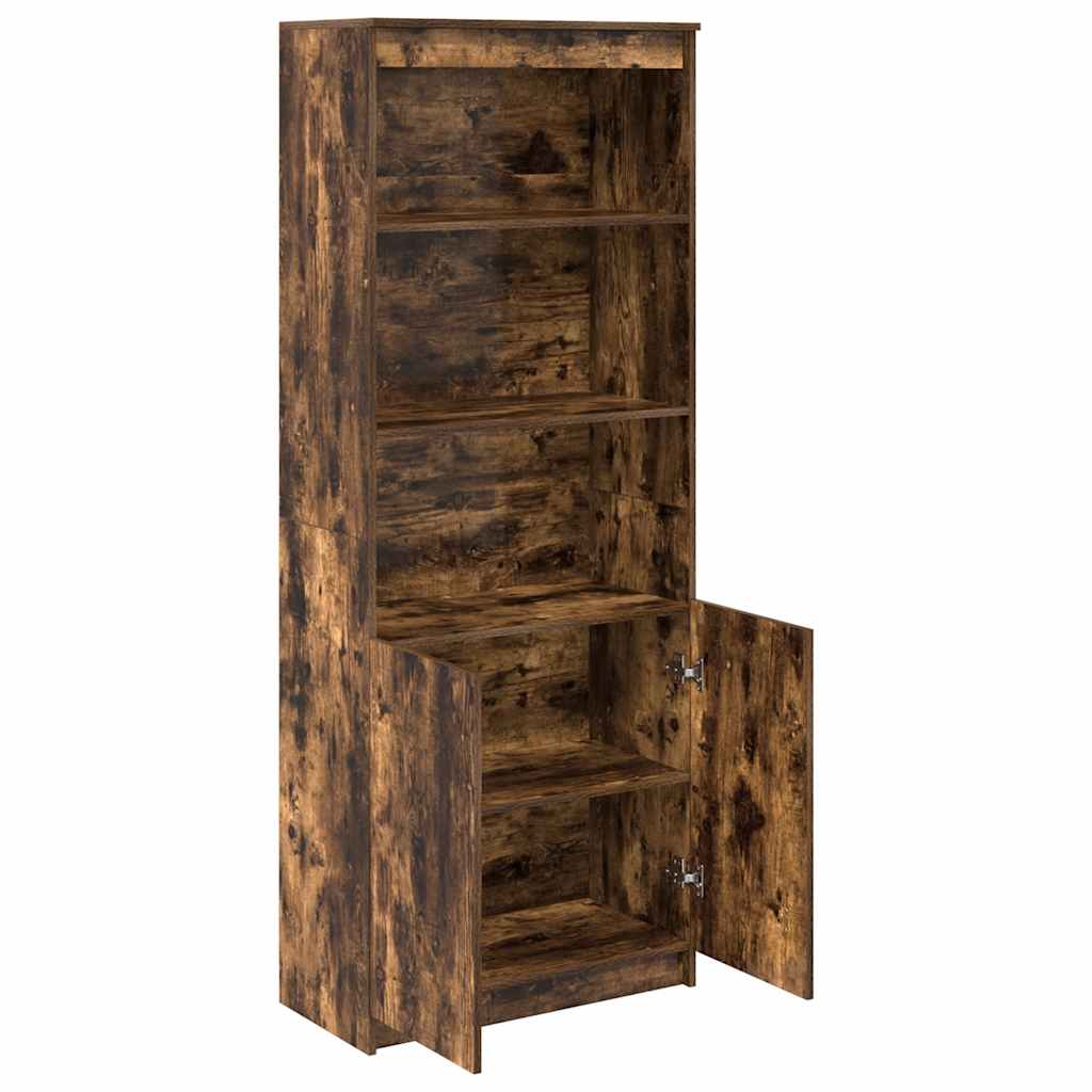 Buffet haut chêne fumé 70x35x180 cm bois d'ingénierie