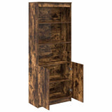 Buffet haut chêne fumé 70x35x180 cm bois d'ingénierie