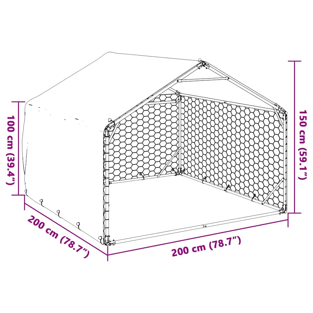 Chenil d'extérieur pour chiens housse 2x2x1,5 m acier galvanisé