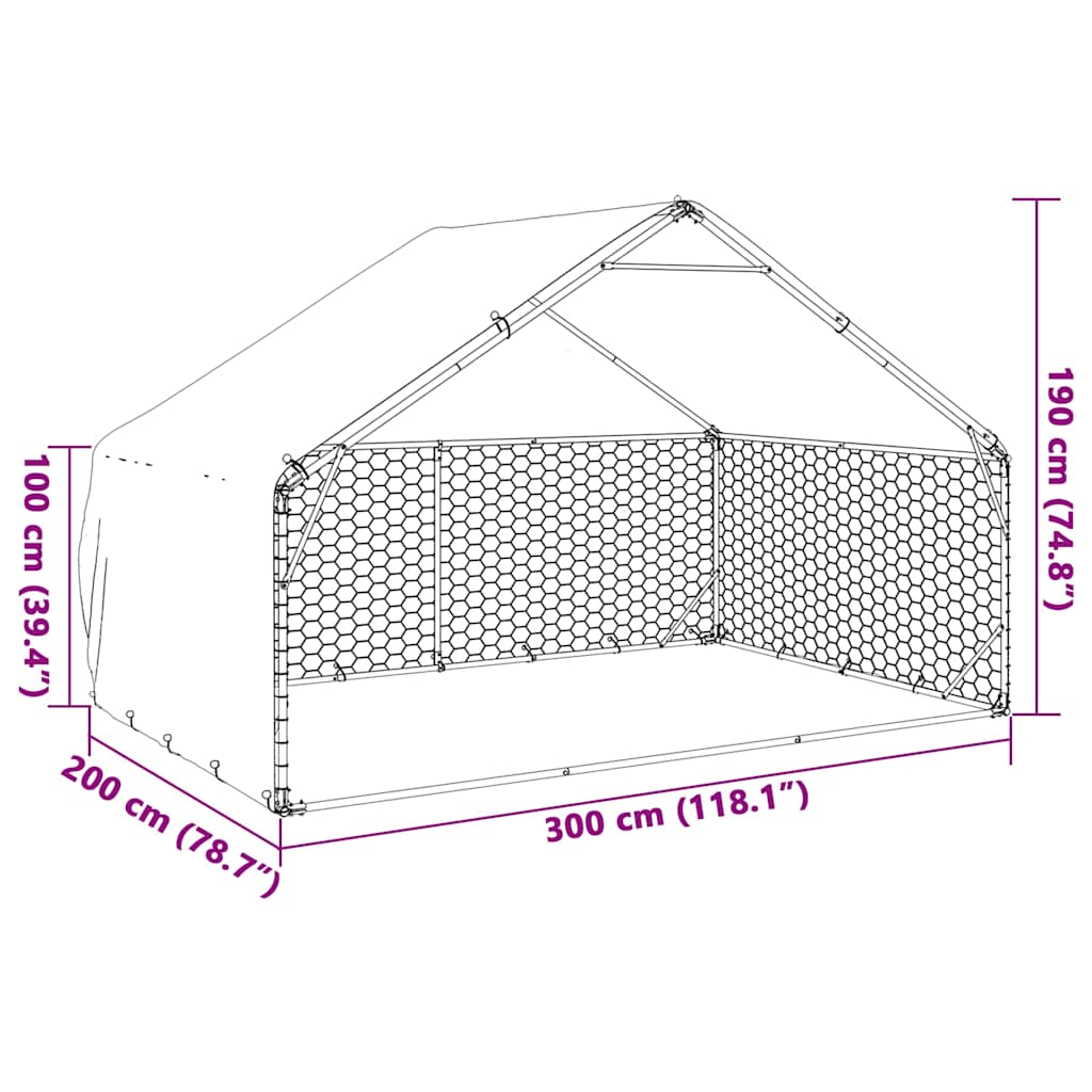 Chenil d'extérieur pour chiens housse 3x2x1,9 m acier galvanisé