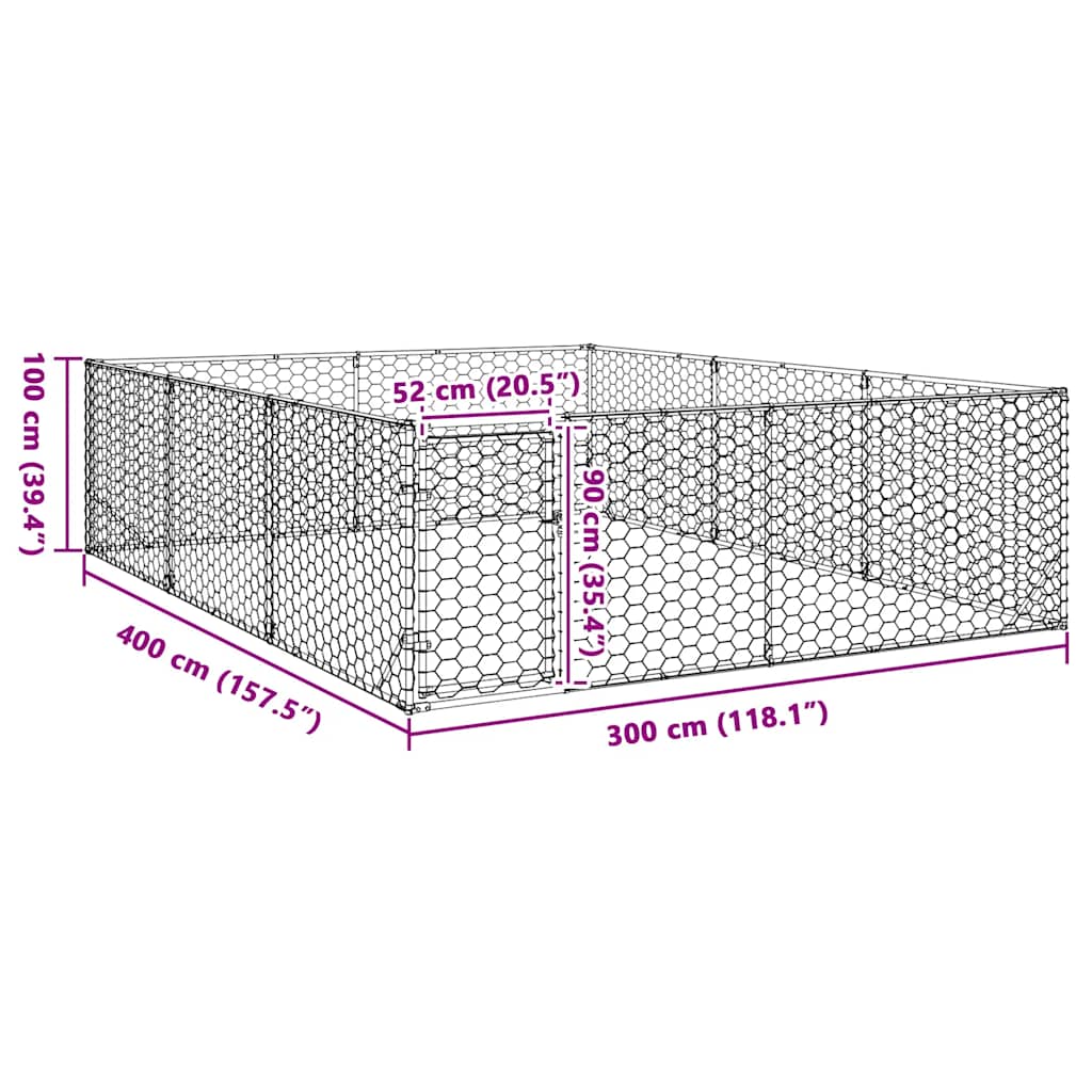 Chenil d'extérieur pour chiens porte 3x4x1 m acier galvanisé