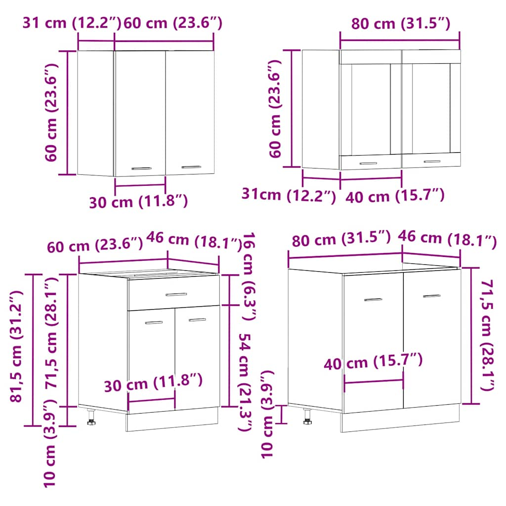 Ensemble d'armoires de cuisine 4 pcs vieux bois