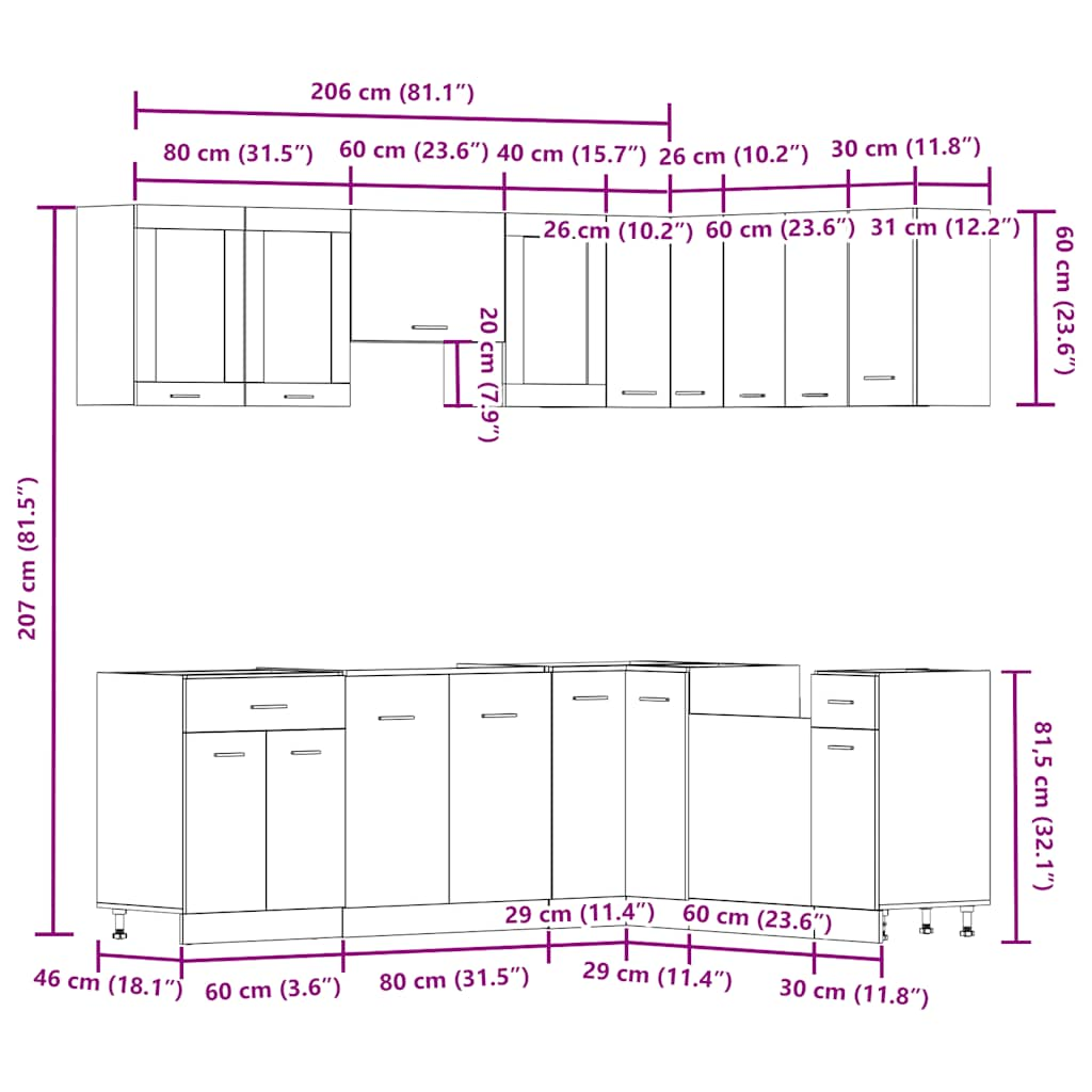 Ensemble d'armoires de cuisine 11 pcs vieux bois