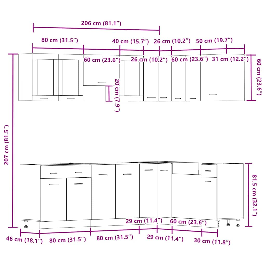 Ensemble d'armoires de cuisine 11 pcs vieux bois