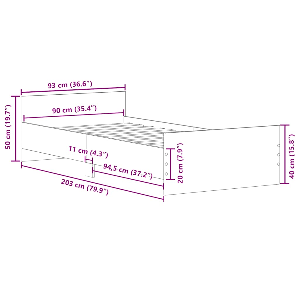 Cadre de lit sans matelas vieux bois 90x200 cm bois ingénierie