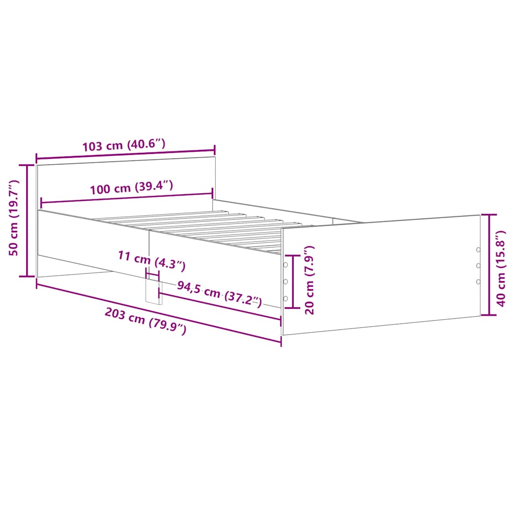 Cadre de lit sans matelas vieux bois 100x200 cm bois ingénierie