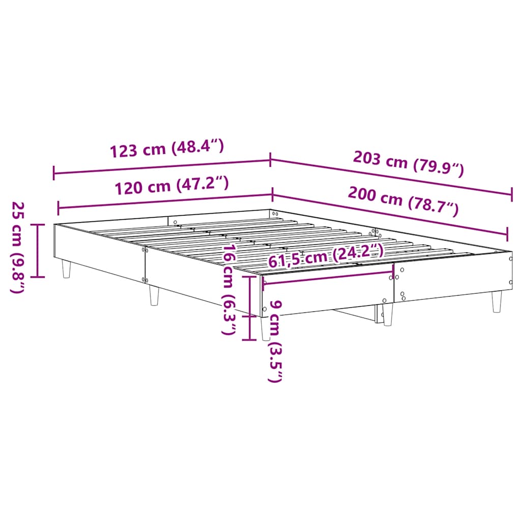 Cadre de lit sans matelas noir 120x200 cm