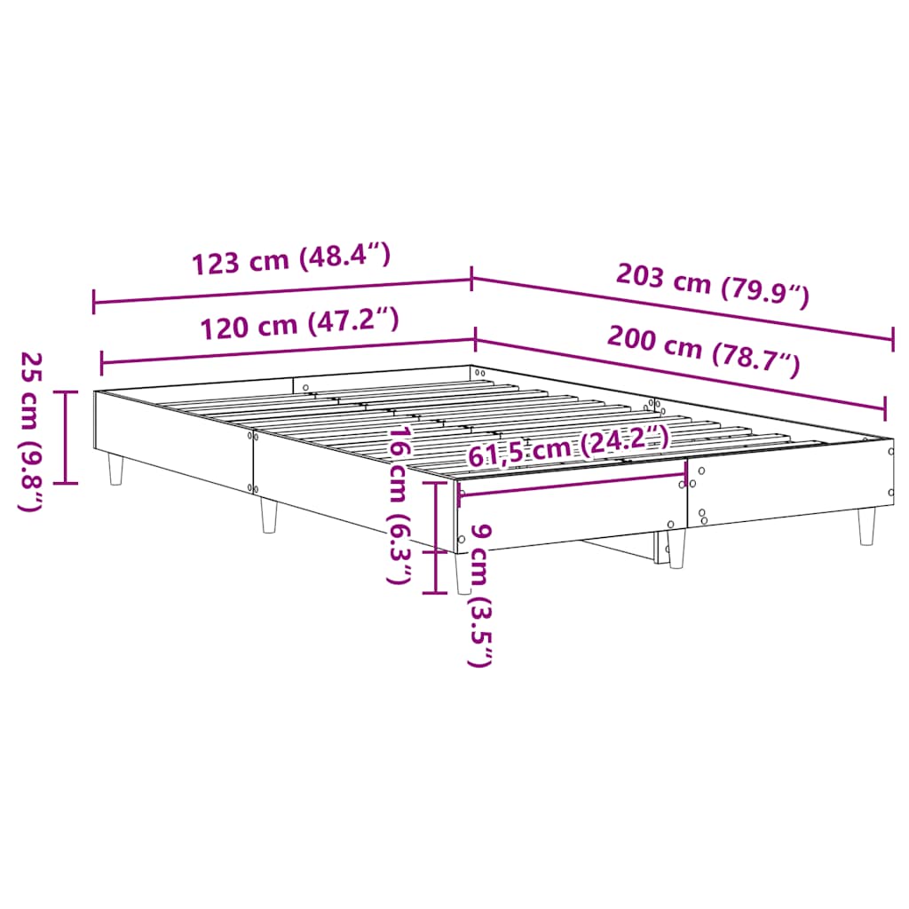 Cadre de lit sans matelas chêne artisanal 120x200 cm