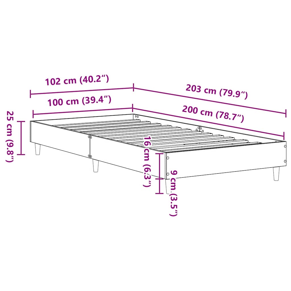 Cadre de lit sans matelas noir 100x200 cm bois d'ingénierie