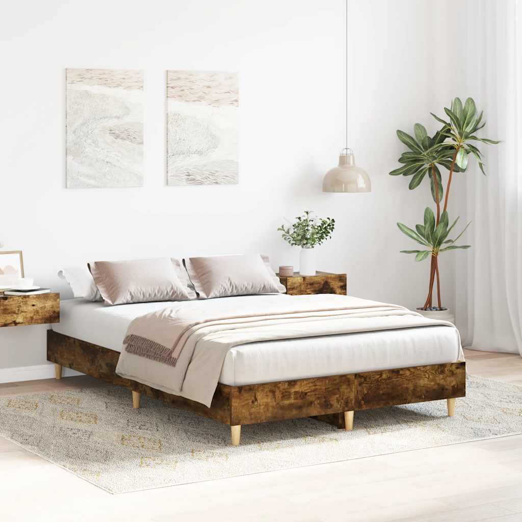 Cadre de lit sans matelas chêne fumé 140x190 cm bois ingénierie