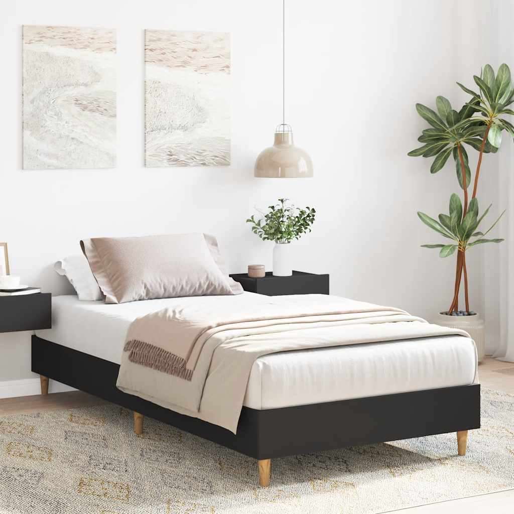 Cadre de lit sans matelas noir 90x190 cm bois ingénierie