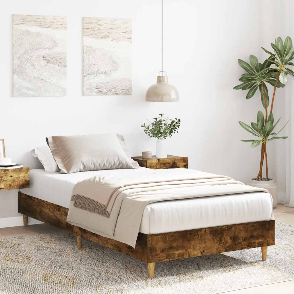 Cadre de lit sans matelas chêne fumé 90x190cm bois d'ingénierie