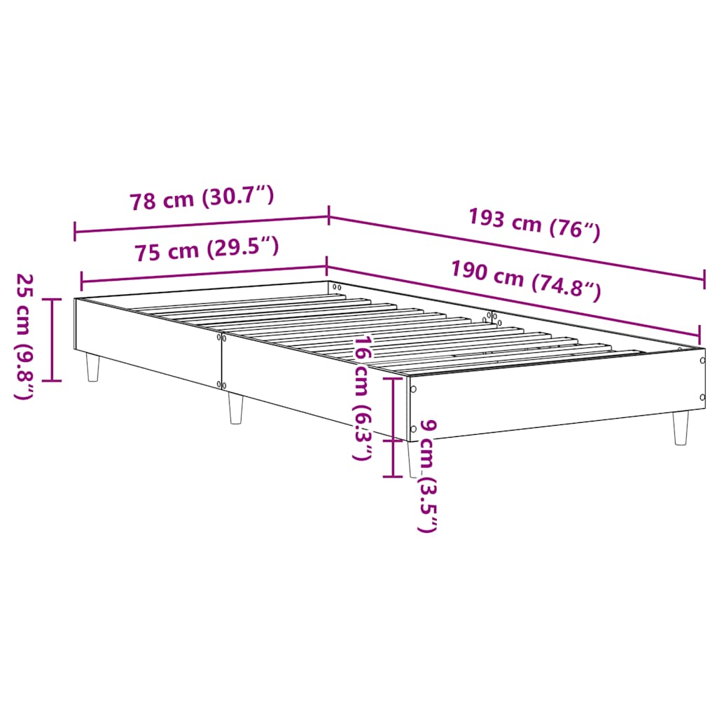 Cadre de lit sans matelas blanc 75x190 cm bois d'ingénierie