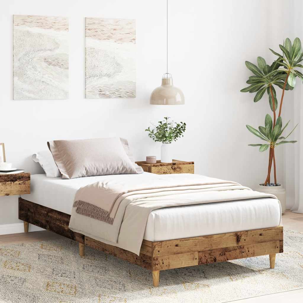 Cadre de lit sans matelas vieux bois 75x190 cm bois ingénierie