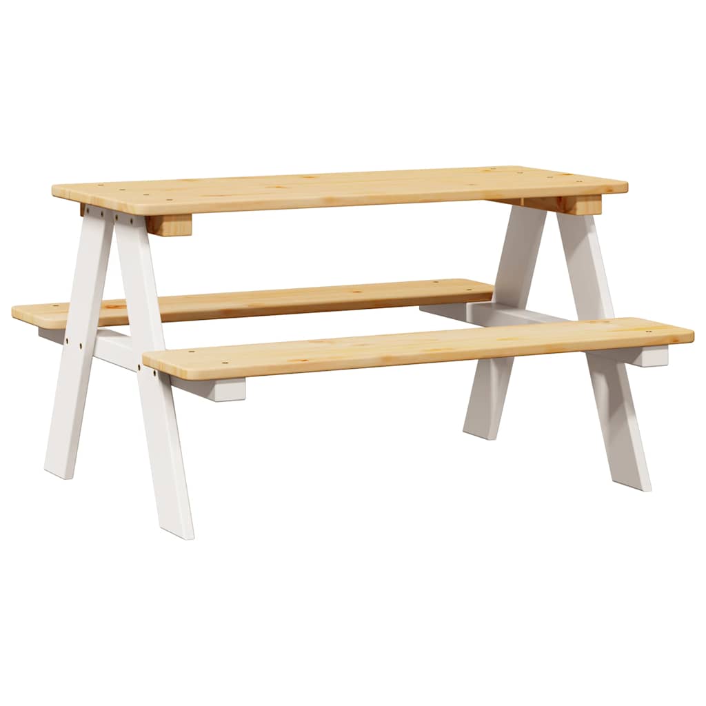 Table et bancs pour enfants IRUN blanc 90x79,5x50cm bois massif