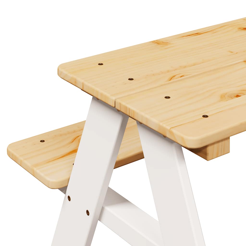 Table et bancs pour enfants IRUN blanc 90x79,5x50cm bois massif