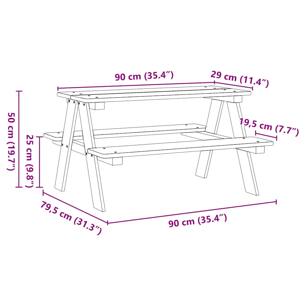 Table et bancs pour enfants IRUN blanc 90x79,5x50cm bois massif