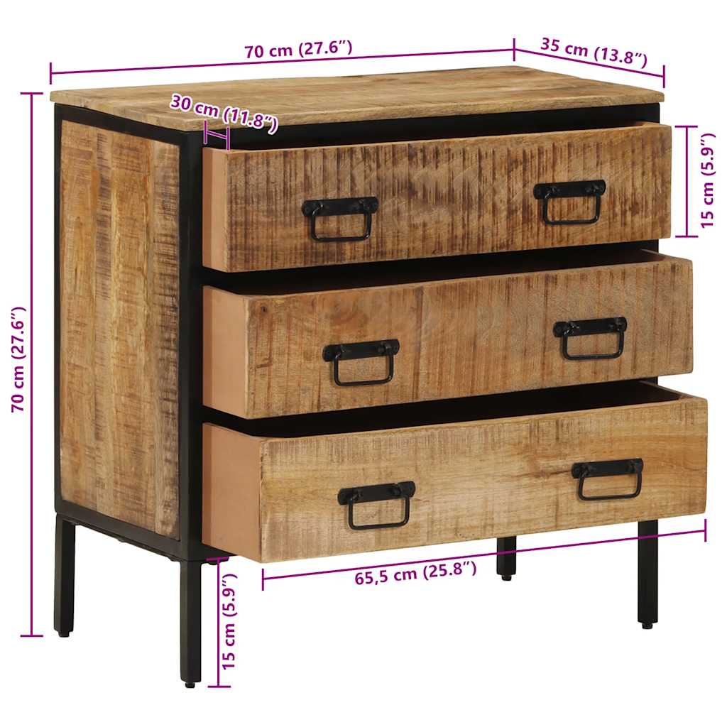 Buffets 2 pcs 70x35x70 cm bois de manguier brut massif