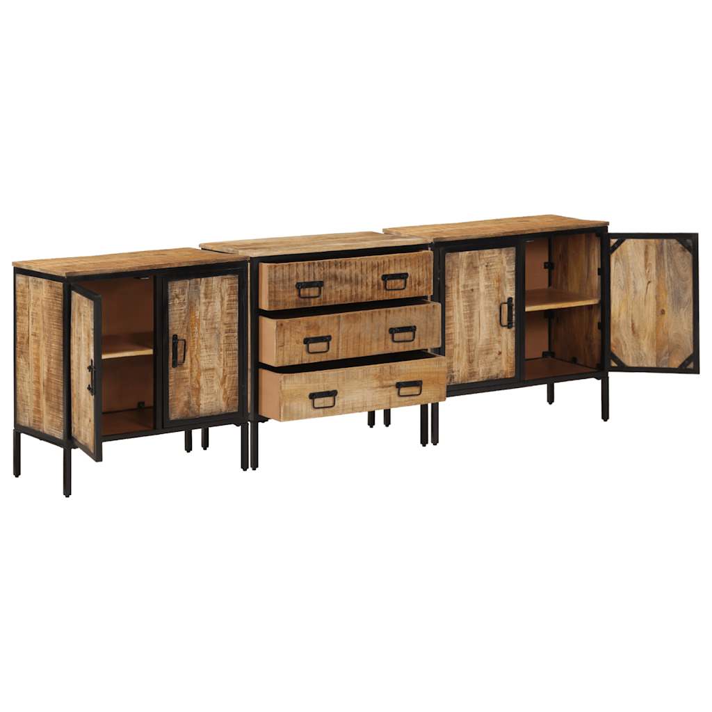 Buffets 3 pcs 70x35x70 cm bois de manguier brut massif