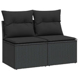 Salon de jardin avec coussins 2 pcs noir résine tressée acacia