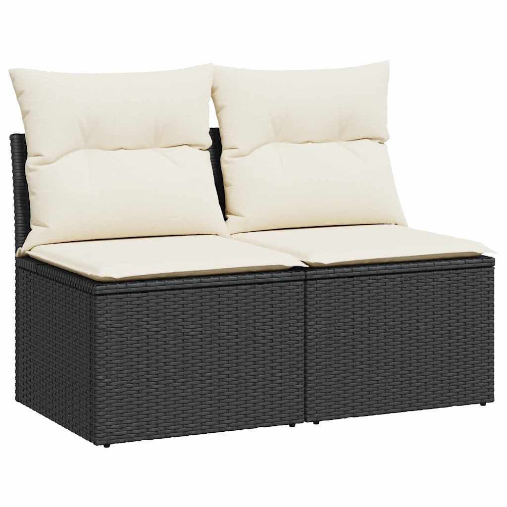 Salon de jardin avec coussins 2 pcs noir résine tressée acacia