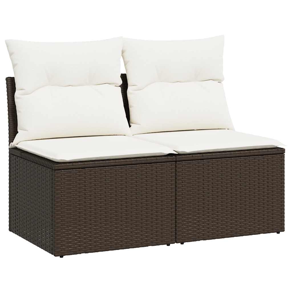 Salon de jardin avec coussins 2pcs marron résine tressée acacia