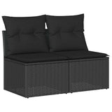 Salon de jardin avec coussins 2 pcs noir résine tressée acacia