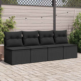 Salon de jardin avec coussins 2 pcs noir résine tressée acacia