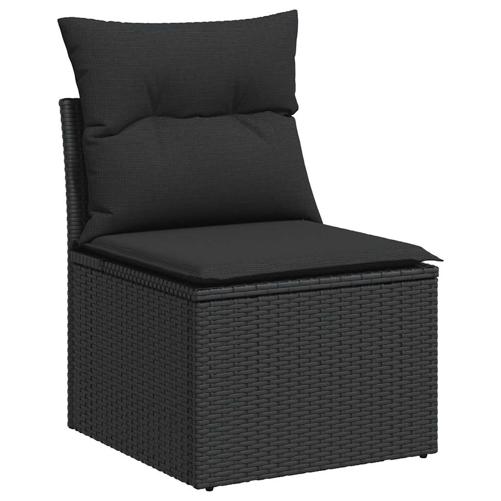 Salon de jardin avec coussins 2 pcs noir résine tressée acacia