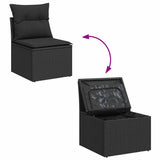 Salon de jardin avec coussins 2 pcs noir résine tressée acacia