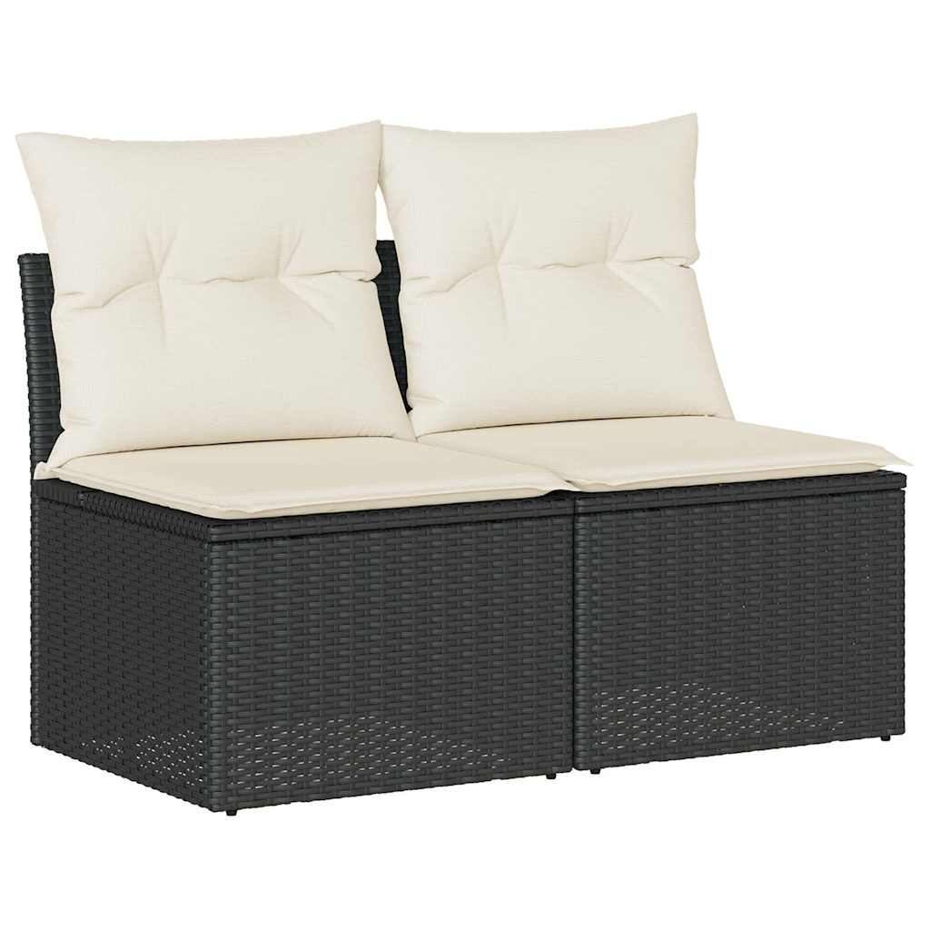 Salon de jardin avec coussins 2 pcs noir résine tressée acacia