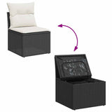 Salon de jardin avec coussins 2 pcs noir résine tressée acacia