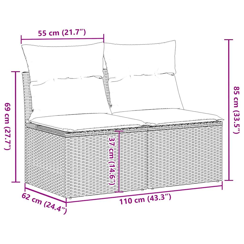 Salon de jardin 2 pcs avec coussins gris clair polyrotin acacia