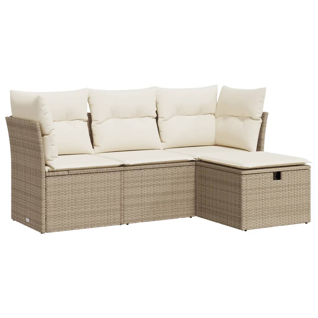 Salon de jardin avec coussins 4 pcs beige résine tressée